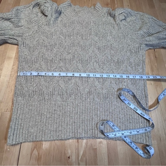 Express Tan with Gold Sequins Cable Knit Sweater - Picture 12 of 15